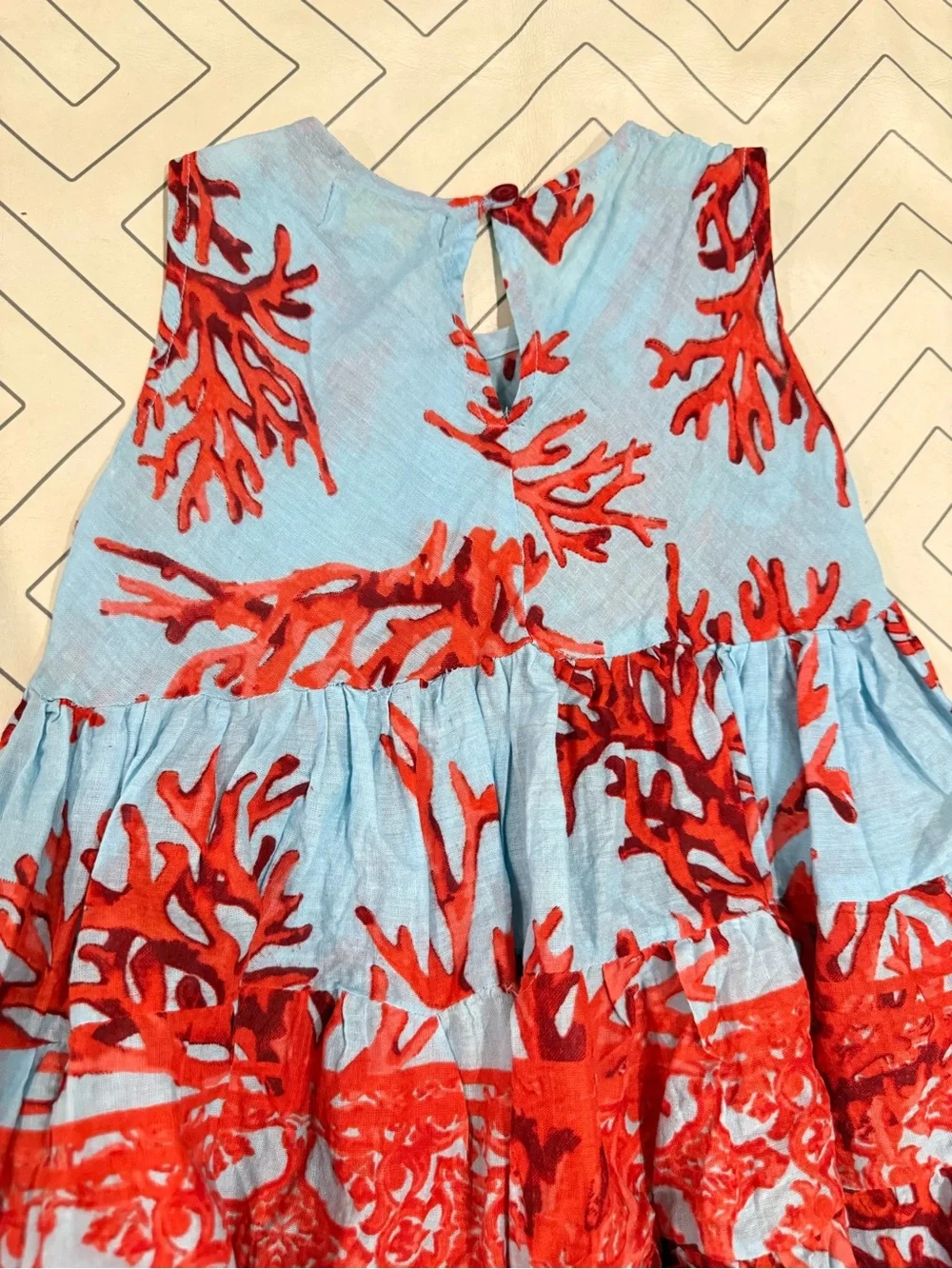 Antica Sartoria Blue & Red Coral Pattern Dress
